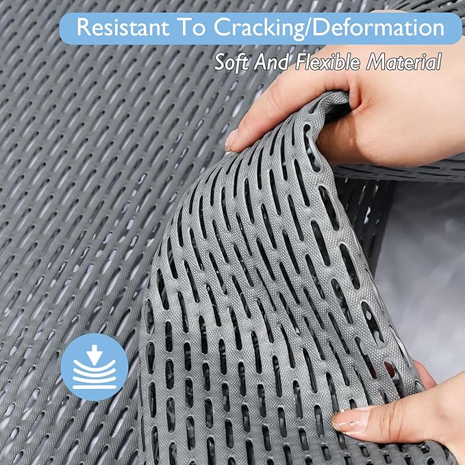 Extra Large Non-Slip Shower Mat, Fast-Dry PVC Bath Stall & Tub Mat, Drain-Hole Design,for Shower Stall Tub for Elderly/Kids，Non Slip Bathroom Safety Accessory，Gray 21"x21"