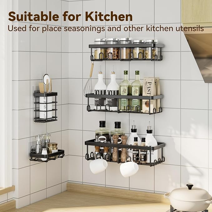YASONIC Shower Caddy Adhesive, 100% Rustproof Shower Organizer with Soap and Toothbrush Holder, Large Capacity Shower Shelves for Inside Shower, No Drill Shower Storage for Home (5 Pack Black)