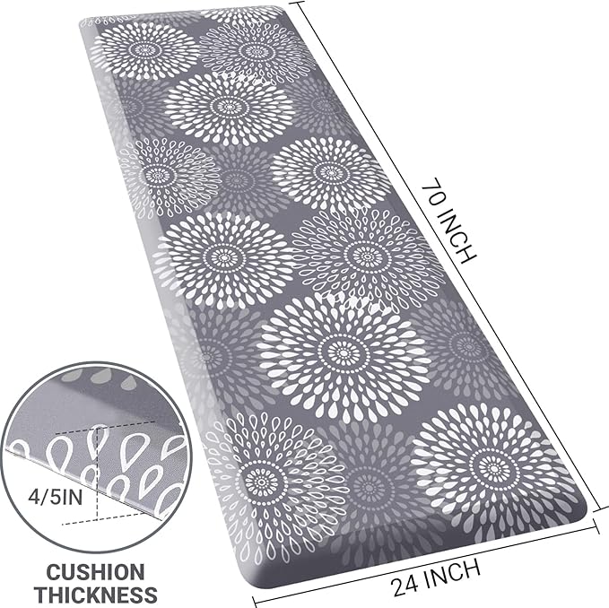 LuxStep Kitchen Mat Waterproof Kitchen Rugs for Floor Cushioned Anti-Fatigue Mat Non-Slip Standing Desk Mat Comfort Floor Mats for House Sink Office 24" x 70"-4/5 Inch Grey