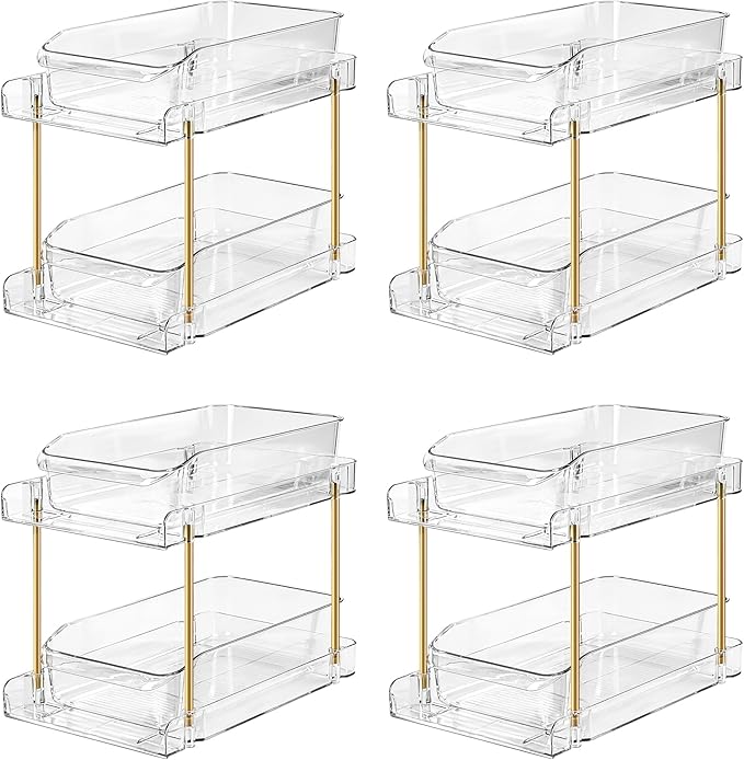 LAREKUN4pack 2-Tier Organizer & Storage Unit Stackable Bathroom Cabinet Organizer Pull-Out Kitchen Pantry Organizer & Storage System Suitable for Countertops, Pantries, Kitchens, Bathrooms