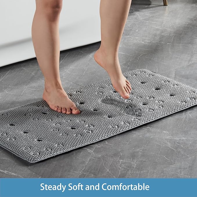 Webos Bathtub Mat Non Slip: Soft Safety Foam Bath Mat for Tub Suitable for Families Extra Large 17 X 36Inch with Drain Holes and Suction Cups Massage Tub & Shower Mat for Bathroom (Dark Grey)