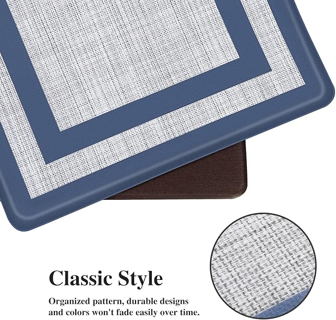 Mattitude Kitchen Mats Set of 2 Cushioned 0.47 inch Kitchen Rugs Non-Skid Rug Sets Ergonomic Comfort Standing Mat for Kitchen, Floor, Office, Sink, Laundry, Blue and Gray
