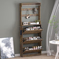 BORNOON Shoe Cabinet with 3 Flip Drawers & Coat Rack, Narrow Hidden Shoe Storage Cabinet, 2-in-1 Hall Tree Slim Freestanding Shoe Rack Organizer for Entryway, Hallway, and Living Room
