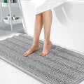 OLANLY Thick Bathroom Runner Rugs 47x24, Extra Absorbent Chenille Striped Bath Rugs, Rubber Backing, Machine Wash Dry, Long Bath Mats for Bathroom, Tub and Shower, Home Decor Accessories, Light Grey