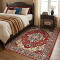 RELEANY Area Rugs 4'x5' Washable Non-Slip, Floral Vintage Distress Medallion Carpet for Living Room Bedroom Dining Room, Red Blue