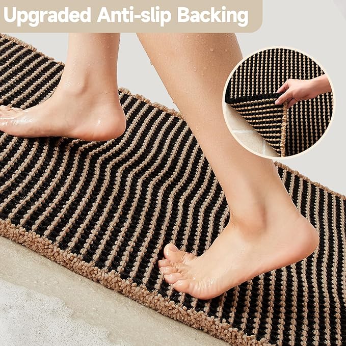 TYUU Waffle Runner Rug Bathroom, Long Boho Bathroom Rugs Non Slip Washable Super Absorbent Quick Dry Farmhouse Bath Decor, 72"x24" Khaki and Black