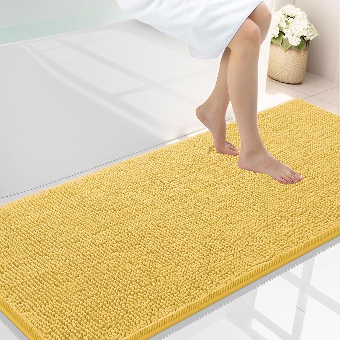 Smiry Luxury Chenille Bathroom Rugs 59x24, Extra Soft and Absorbent Shaggy Bath Mat, Machine Washable, Non-Slip Plush Carpet Runner for Tub, Shower, and Floor, Home Decor Accessories, Yellow