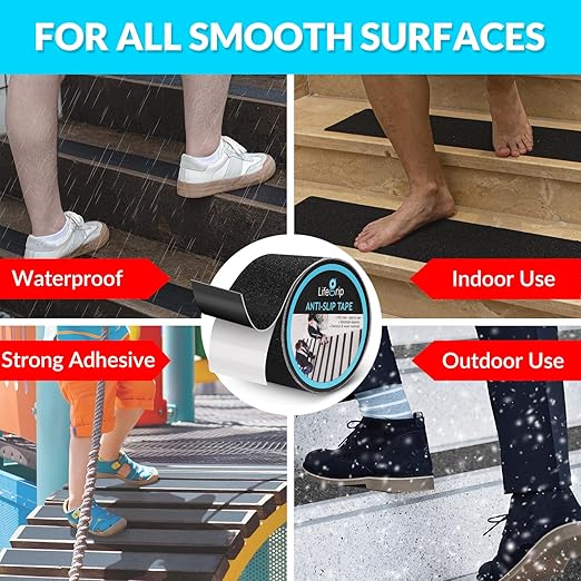 Lifegrip Anti Slip Traction Tape, 4 Inch x 38 Foot - Best Grip, Friction, Abrasive Adhesive for Stairs, Tread Step, Indoor, Outdoor (4" X 38')