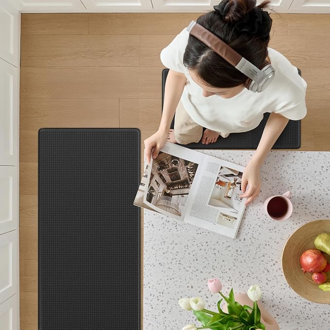 Kitchen Mats for Floor - 17"x79" Anti Fatigue Mats for Kitchen Floor - Non Slip Cushioned Rugs for Standing - Black