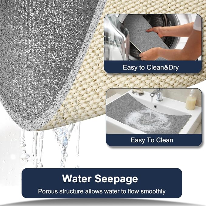 BLESWIN PVC Loofah Shower Mat 32"x16", Soft Textured Non Slip Bath Mats for Inside Shower, Shower Mats with Drain, Washable, Quick Drying Bath Mats for Bathroom Wet Areas, Grey