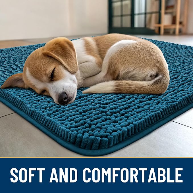Smiry Dog Door Mat for Muddy Paws 70x24, Absorbent Dirt Trapper, Non-Slip Washable Chenille Entryway Rug for Inside Floor, Atlantic Blue, Classic Solid