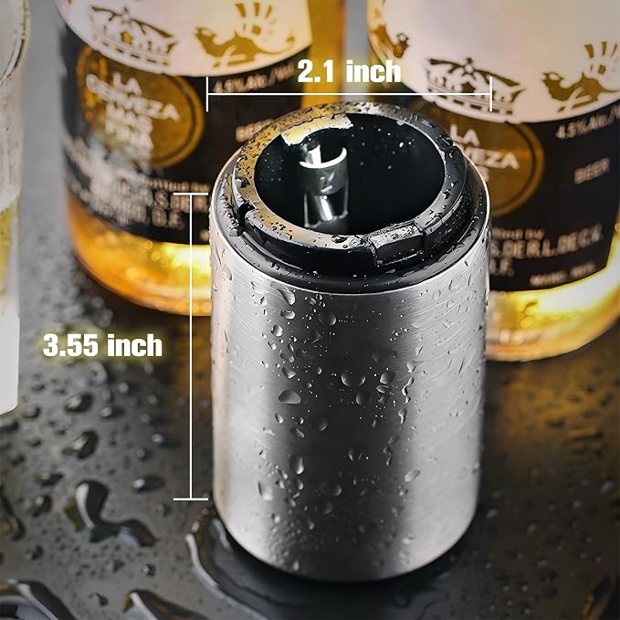 Magnetic Beer Bottle Opener with Automatic Cap Catcher, Ultra Premium Stainless Steel Soda & Beer Bottle Opener, Push & Pull Convenient Design Bar Accessory (2 pcs)