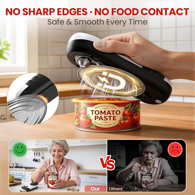 One Touch Electric Can Opener Fits Almost All Can Sizes for Seniors with Arthritis, Rechargeable Smooth Edge Can Opener with Magnetic Cover Catch, Food Safe Kitchen Gadget