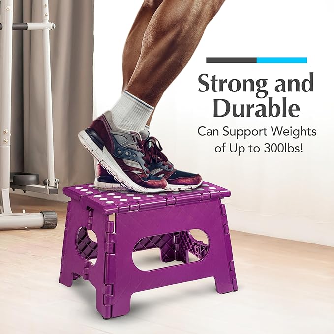 Handy Laundry Folding Lightweight Step Stool - Sturdy Enough to Support Adults - Opens Easy with One Flip - Great for Kitchen, Bathroom or Bedroom (Purple | 2-Pack)