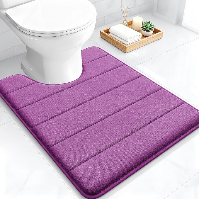 OLANLY Memory Foam Toilet Rugs U Shaped 24x20, Super Soft Absorbent Contour Bath Rugs, Quick Dry, Machine Washable Toilet Mat, Bathmat Floor Carpet, Bathroom Home Decor Accessories, Purple