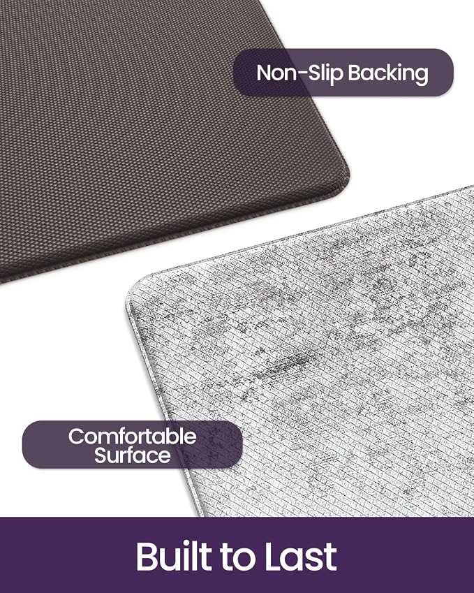 DEXI Kitchen Mats Cushioned Anti Fatigue, 23x86 Floor Padded Runner Rug Non Slip, Waterproof Standing Comfort Memory Foam for Front Sink Laundry, Dark Grey