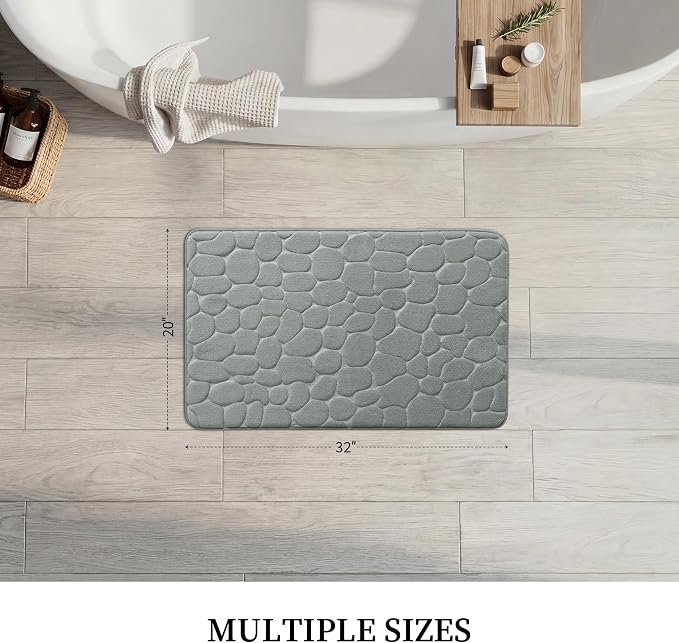 YIHOUSE Memory Foam Bath Mat Cobblestone Bathroom Rugs Super Water Absorbent Bath Mats for Bathroom Machine Washable Bath Rugs(20x32,Light Gray)
