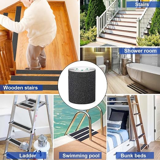 BOMEI PACK Black Anti Slip Tape, 6 Inch x 33 Foot Non-Slip Traction Grip Tape for Stairs, Waterproof Stair Treads Grip Non Slip, Non Skid Tape for Steps, Outdoor Black Grip Tape
