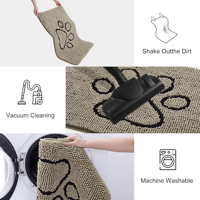 Smiry Dog Door Mat for Muddy Paws, Absorbent Dirt Trapper Non Slip Quick Dry Washable Chenille Mat for Mud Dogs, Entry Rug for Indoor and Outdoor (36x24 Inches, Warm Taupe and Black)