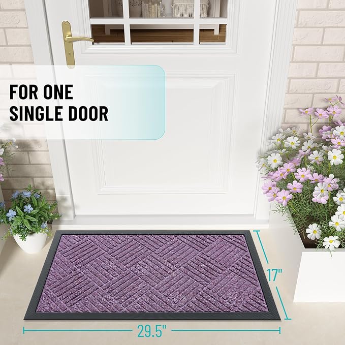 OLANLY Front Door Mat Outside Entrance 29.5x17, Absorbent, Heavy Duty Sturdy Natural Rubber Doormat Indoor Outdoor, Stain Fade Resistant, Non-Slip Low Profile Floor Mat for Entryway, Violet Diamond