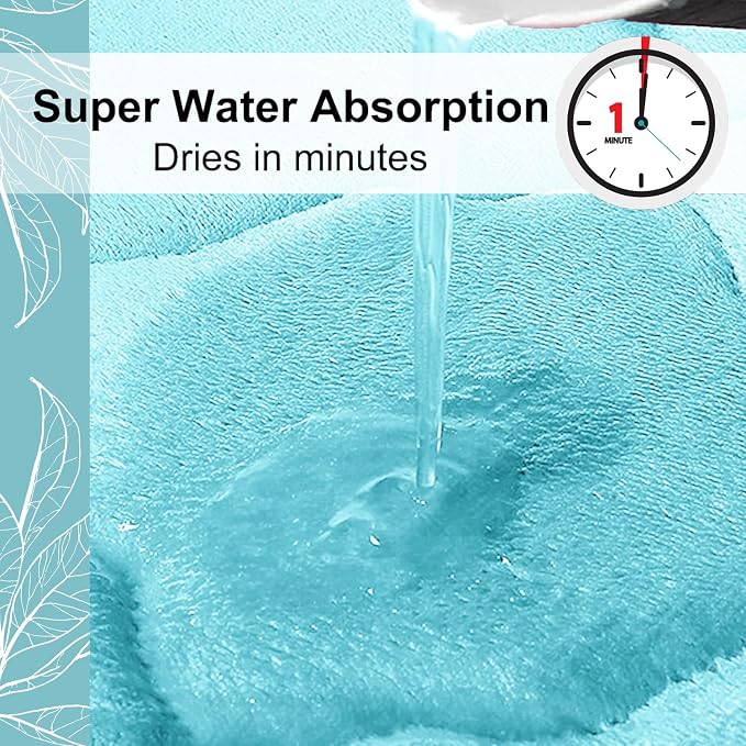 OLANLY Memory Foam Bath Mat Rug 44x24, Ultra Soft and Absorbent Bathroom Rugs, Non-Slip, Comfortable, Machine Washable Bath Carpet for Bathroom Floor, Tub, Shower and Home Decor Accessories, Sky Blue