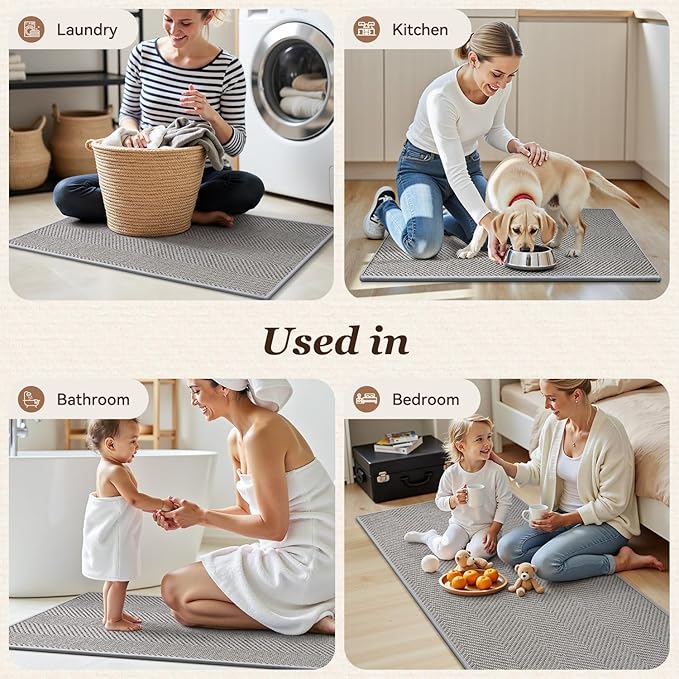 AMOAMI Kitchen Mats for Floor, Non Slip Washable Kitchen Rugs Absorbent Quick Dry and Easy to Clean, Kitchen Runner Rugs for Kitchen in Front of Sink, 20“*47”, Grey