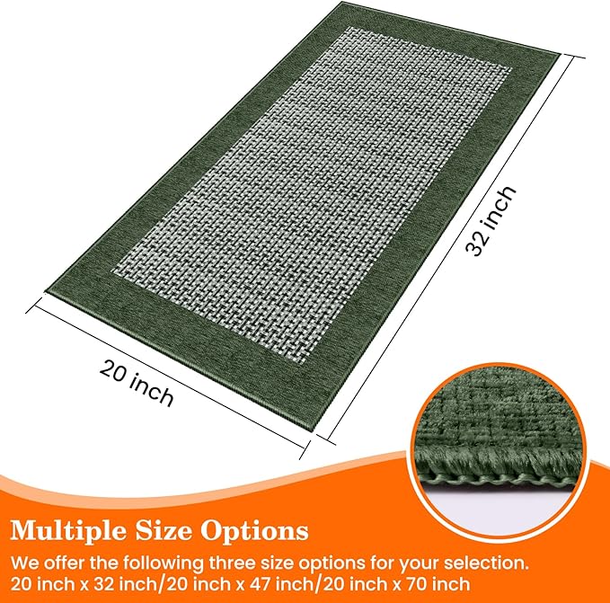 StepRite Kitchen Rugs, Kitchen Mats for Floor, 32"x20" Non-Slip Machine-Washable Kitchen Throw Rug, Green