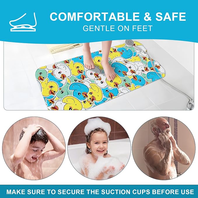 XIYUNTE Baby Bath Mat for Tub Non Slip Kids, BPA Free Extra Long Bathtub Mat 40x16 with Drain Holes and 200 Suction Cups, Non Toxic Machine Washable Toddler Bath Mat, Eco-Friendly Certified