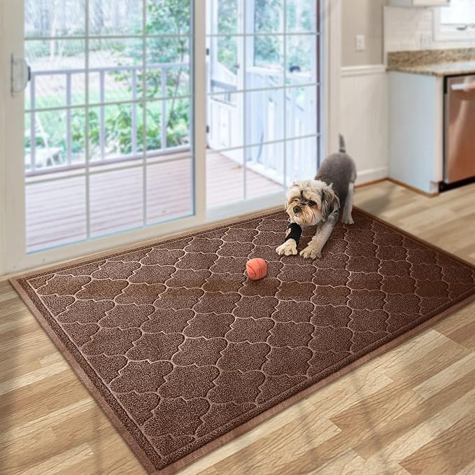 LuxStep Door Mat Large 36"x47"Indoor Outdoor Doormat, Non-Slip Low-Profile Design Floor Mat, Trap Dirt and Dust Front Door Welcome Mat for Entryway,Patio,Garage, Coffee