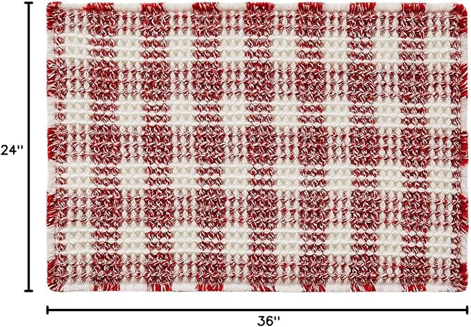 TYUU Waffle Bath Mat, Boho Christmas Bathroom Rugs Non Slip Washable Absorbent Checkered Bathroom Mat Quick Dry Cute Bath Mat, 36"x24" Red and White