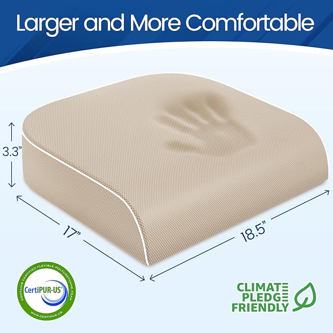 SweetSlubr Seat Cushion for Tailbone Pain Relief, Office Chair Cushion, Memory Foam Large Chair Cushion with Non-Slip Cover for Soft Support at Office Chair, Car Seat, Airplane Beige/X-Large