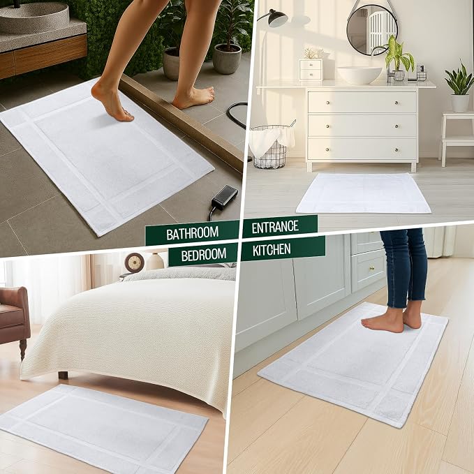 Pearl Linens Pack of 6 100% Cotton Bath Mat Towels,18x25 inches, Soft & Absorbent Floor Towels for Bathroom, Not Bathroom Rugs, After Shower Mat, 781 GSM, Machine Washable, Airbnb Essentials, White