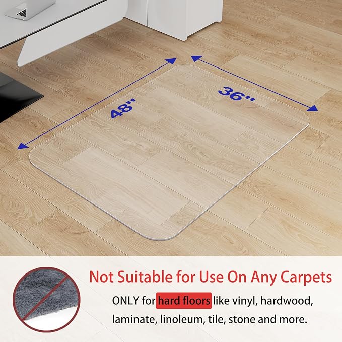 Delamu Office Chair Mat for Hardwood Floor, 36"×48" Office Computer Desk Chair Mat, Clear PVC Heavy Duty Floor Protector Mats for Rolling Chairs, Only for Hard Floor (36"×48" Rectangular)
