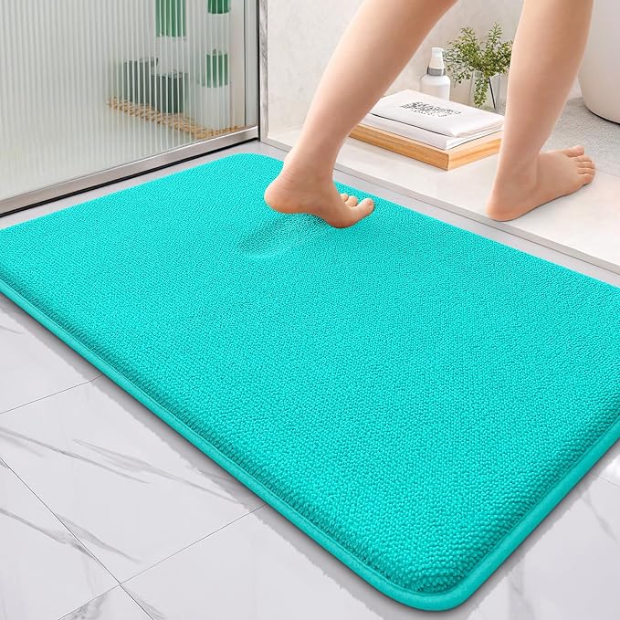 OLANLY Thick Memory Foam Bath Mats Rugs 36x24, Extra Soft Absorbent Bathroom Rug, Quick Dry Bath Mat, Non-Slip, Machine Washable Carpet for Bathroom, Tub and Shower, Home Decor Accessories, Teal