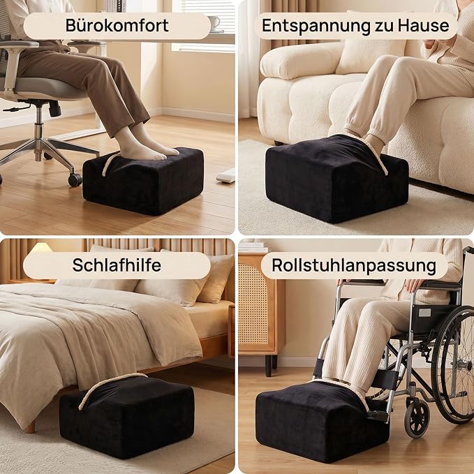 Foot Rest for Under Desk at Work, Office Footrest with Warm Feet Pocket,Ergonomic Under Desk Footrest with Washable Cover, Stool for Office Chair & Back &Pain Relief (Black+)