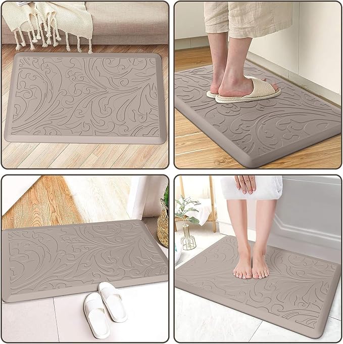 KMAT Kitchen Mat Cushioned Anti-Fatigue Waterproof Non-Slip Standing Mat Ergonomic Comfort Rug for Home,Office,Sink,Laundry,Desk 17.3" (W) x 28"(L),Khaki
