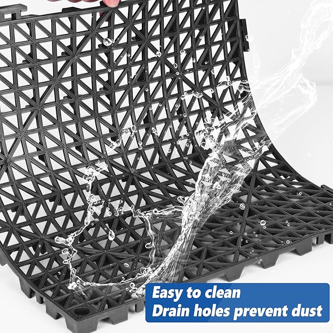 ToLanbbt Modular Interlocking Cushion 12P 11.8" x 11.8" Interlocking Rubber Floor Drain Holes Non-Slip Splicing Drainage Mats for Deck, Shower, Kitchen, Drain Pool, Sauna Bath, Indoor Outdoor (Black)