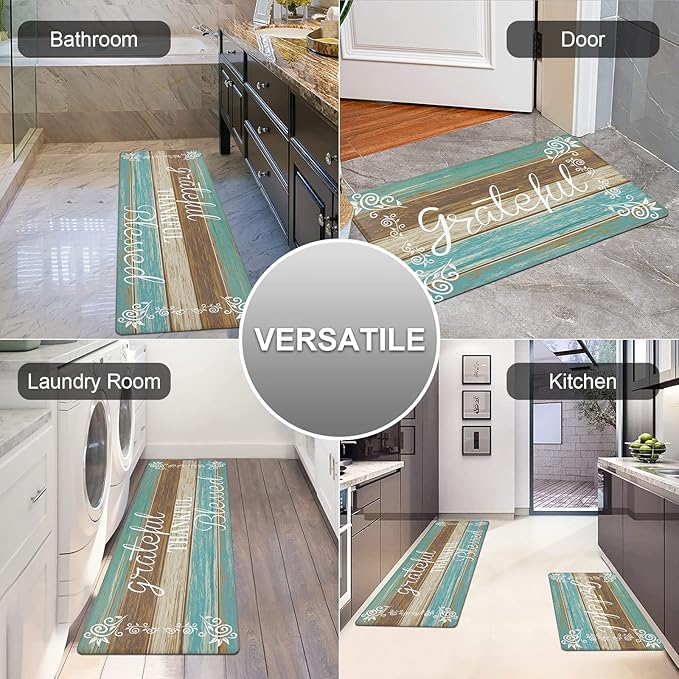 HEBE Anti Fatigue Kitchen Mat Set of 2 Non Slip Cushioned Kitchen Mats for Floor Waterproof Farmhouse Kitchen Rugs and Mats Set Comfort Standing Desk Mat Carpet for Sink,Office,Laundry