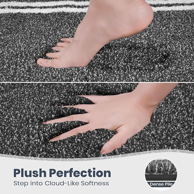 PURRUGS Bathroom Rug Non-Slip Machine Washable 24" x 60", Super Absorbent and Quick Dry Shaggy Microfiber Bath Mat, Extra Soft and Plush Bath Rug for Bathtub, Shower, and Sink, Charcoal