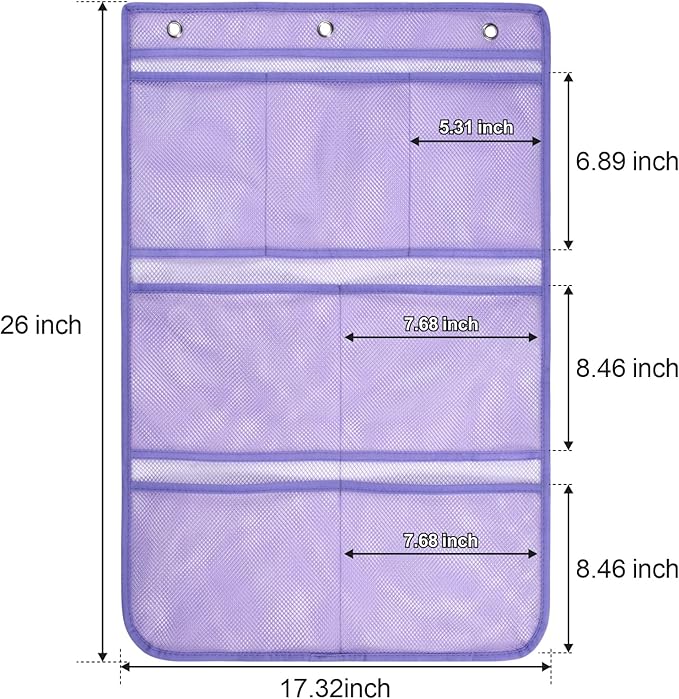 F-color Cruise Essentials 2026 - Mesh Shower Organizer Hanging with 7 Pockets for RV Gym Camping, Quick-Dry Portable Toiletry Bag with Metal Hooks for Bathroom Travel Toiletries, Purple+Purple
