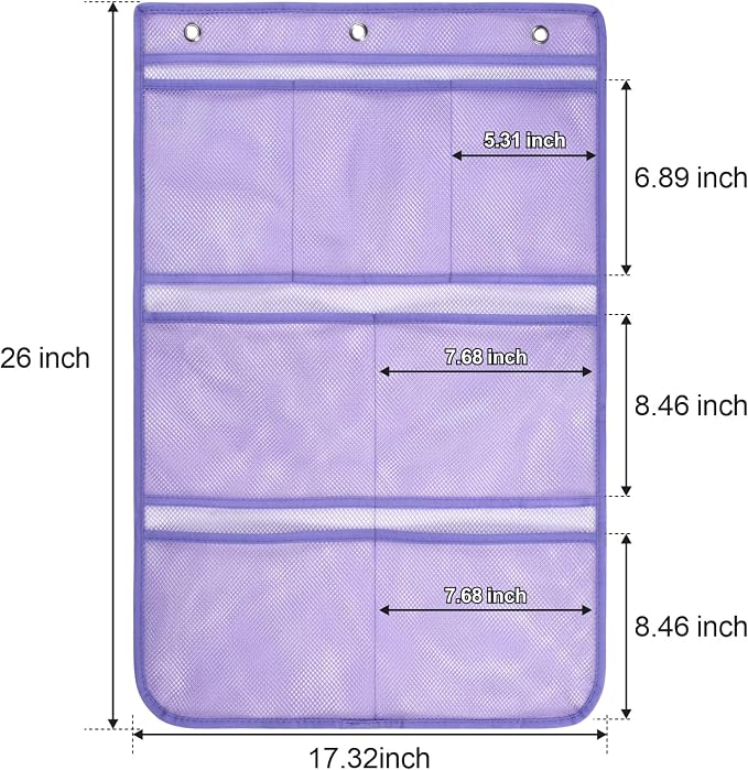 F-color Cruise Essentials 2026 - Mesh Shower Organizer Hanging with 7 Pockets for RV Gym Camping, Quick-Dry Portable Toiletry Bag with Metal Hooks for Bathroom Travel Toiletries, Purple