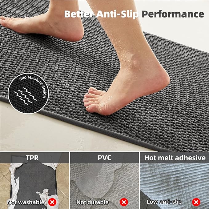 TYUU Small Bathroom Rugs, Non Slip Washable Bath Rugs Super Absorbent Bathroom Rug Thin Quick Dry Low Pile Bath Mats, Dark Grey 12"x12"