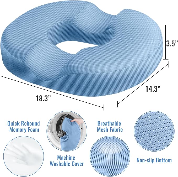 CloudBliss Donut Pillow Stadium Seat Cushion for Tailbone Pain Relief and Hemorrhoids, Memory Foam Seat Chair Cushion, Portable Seat Cushions for Bleachers, Car, Home & Office