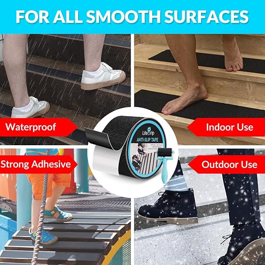 LifeGrip Anti Slip Traction Tape, 4 Inch x 40 Foot- Best Grip, Friction, Abrasive Adhesive for Stairs, Tread Step, Indoor, Outdoor (4" X 40' Tape)