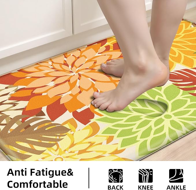 Arenarug Kitchen Mats for Floor 2PCS Cushioned Anti Fatigue Kitchen Mats Waterproof Non Slip Kitchen Rug Set Foam Standing Mat for Sink, Laundry, Office, 24"x39"+24"x59", Maple Orange