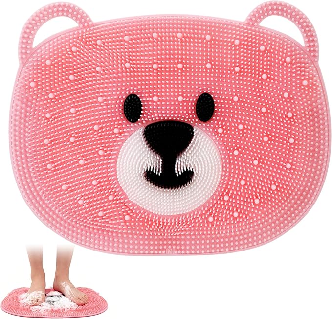 Foot Scrubber in Shower - Non-Slip Silicone Foot Scrubber for Shower, Exfoliating Massage Mat for Feet, Dead Skin & Callus Remover, Textured Bath Mat for Men Women (Pink, 12.6"x10.2")