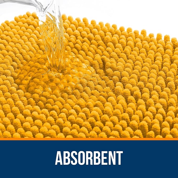 OLANLY Bathroom Runner Rugs 47x24, Soft Absorbent Chenille Bath Rugs, Rubber Backing Quick Dry, Machine Washable Long Bath Mats for Bathroom, Tub and Shower, Home Decor Accessories, Golden Yellow