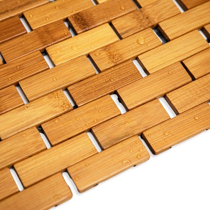 Bamboo Bath Mat - Foldable, 34x18-Inch Wood Bathmat for Bathroom Sauna Spa Door Kitchen Floor and Countertops - Modern Farmhouse Decor Accessory