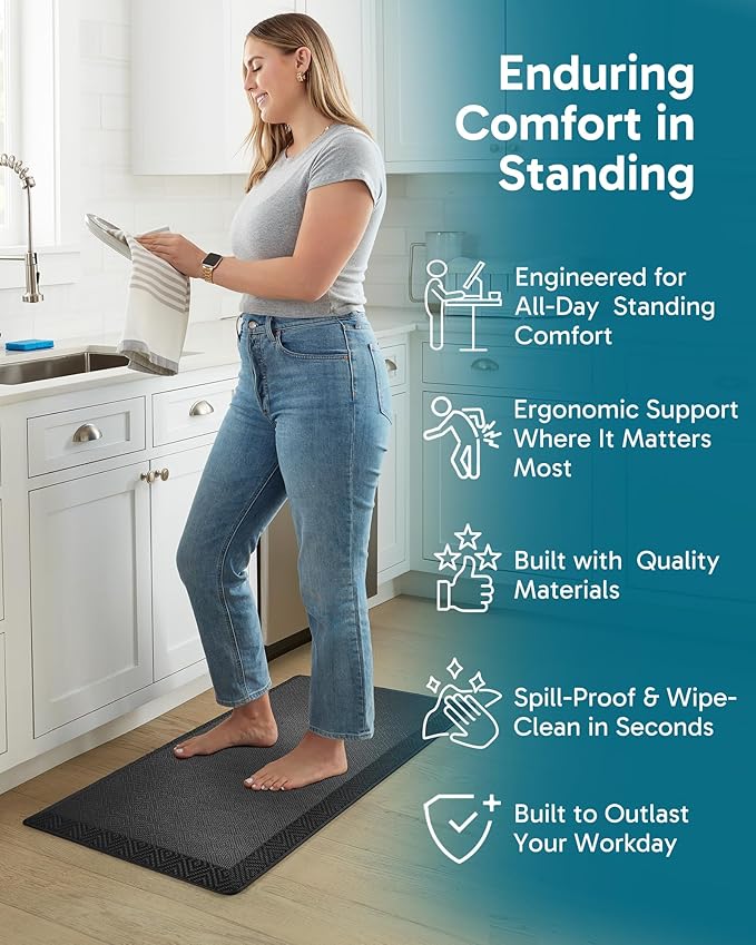 Ophanie Kitchen Mats for Floor, 3/4 inch Thick, 20x39 Anti Fatigue Cushioned Mat, Kitchen Rugs, Waterproof, Comfort Ergonomic Standing Mat for Office, Home, Sink, Black Non-Slip Ridged Bottom