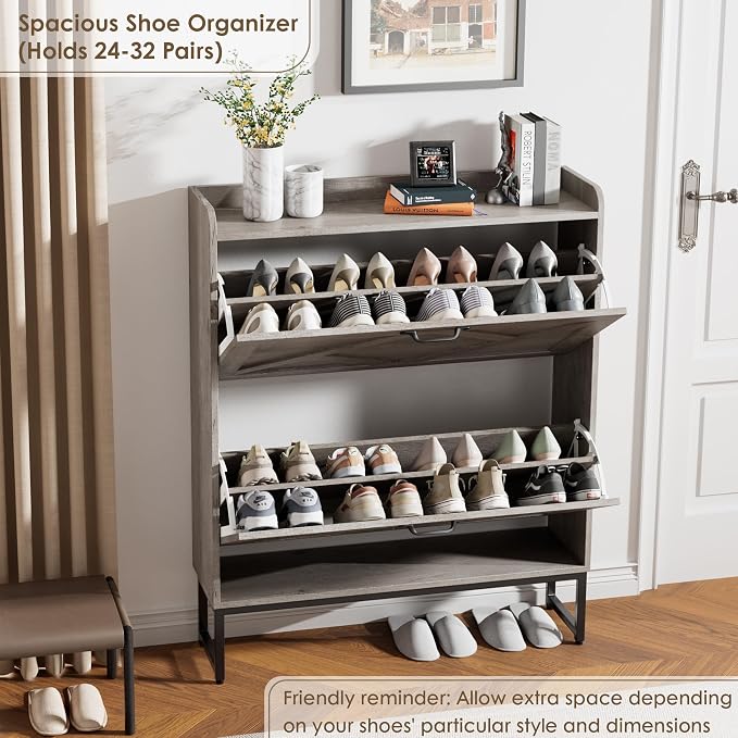 Nicetree Shoe Cabinet Storage for Entryway,Narrow Shoe Storage Cabinet, Space-Saving Shoe Organizer Cabinet, Vertical Entryway Solution for Foyer, Mudroom, Gray
